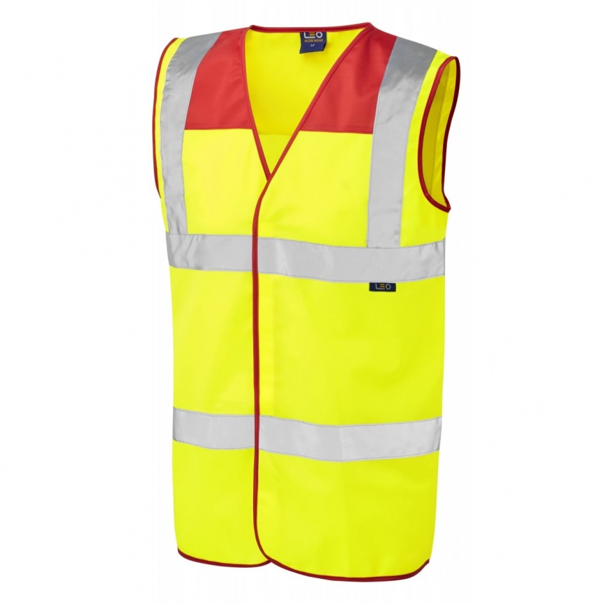 Leo Workwear W09-RD/Y Bradworthy Hi Vis Vest Yellow / Red Yoke ISO 20471 Class 2